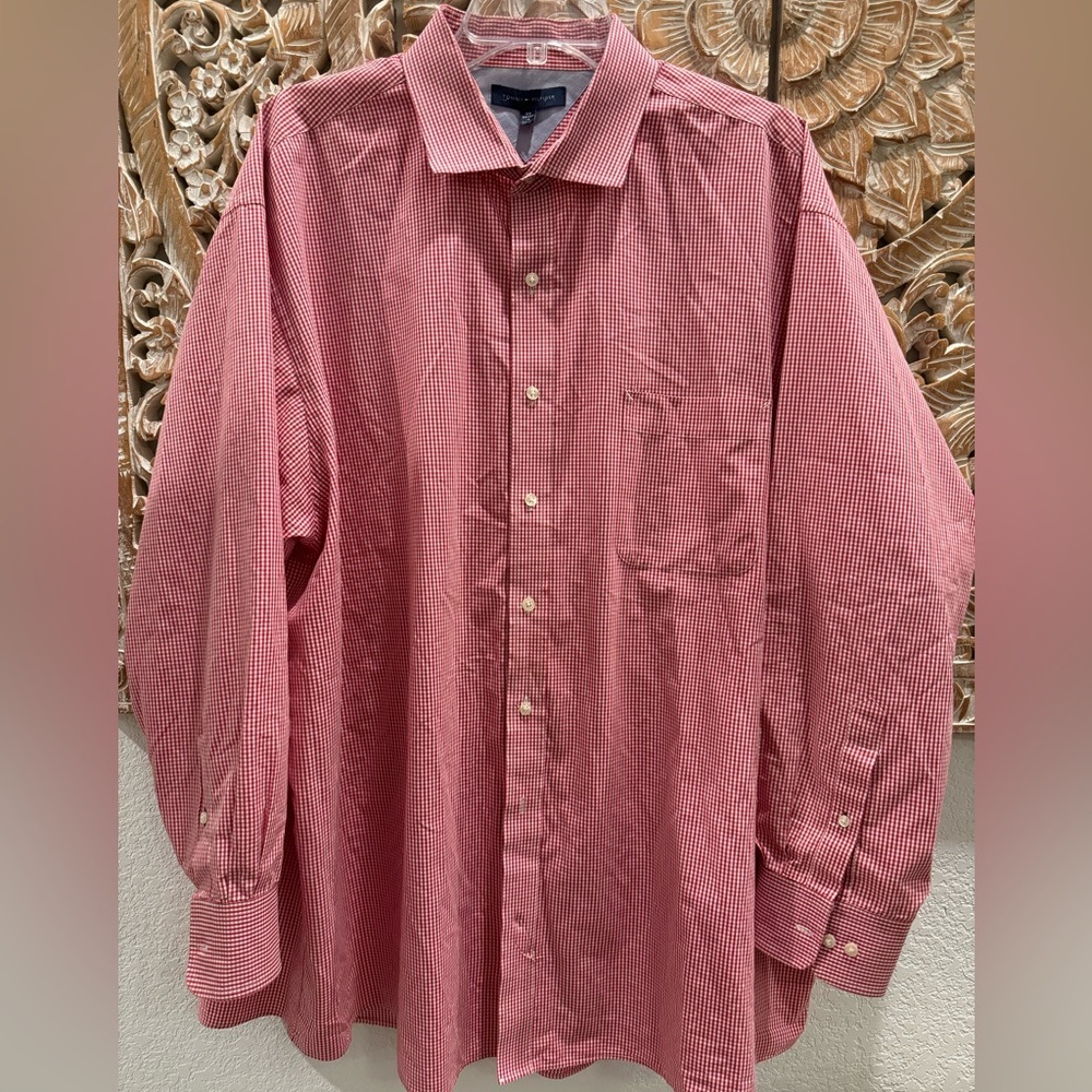 Tommy Hilfiger Red & White Gingham, Big and Tall Shirt- size 19 34/35